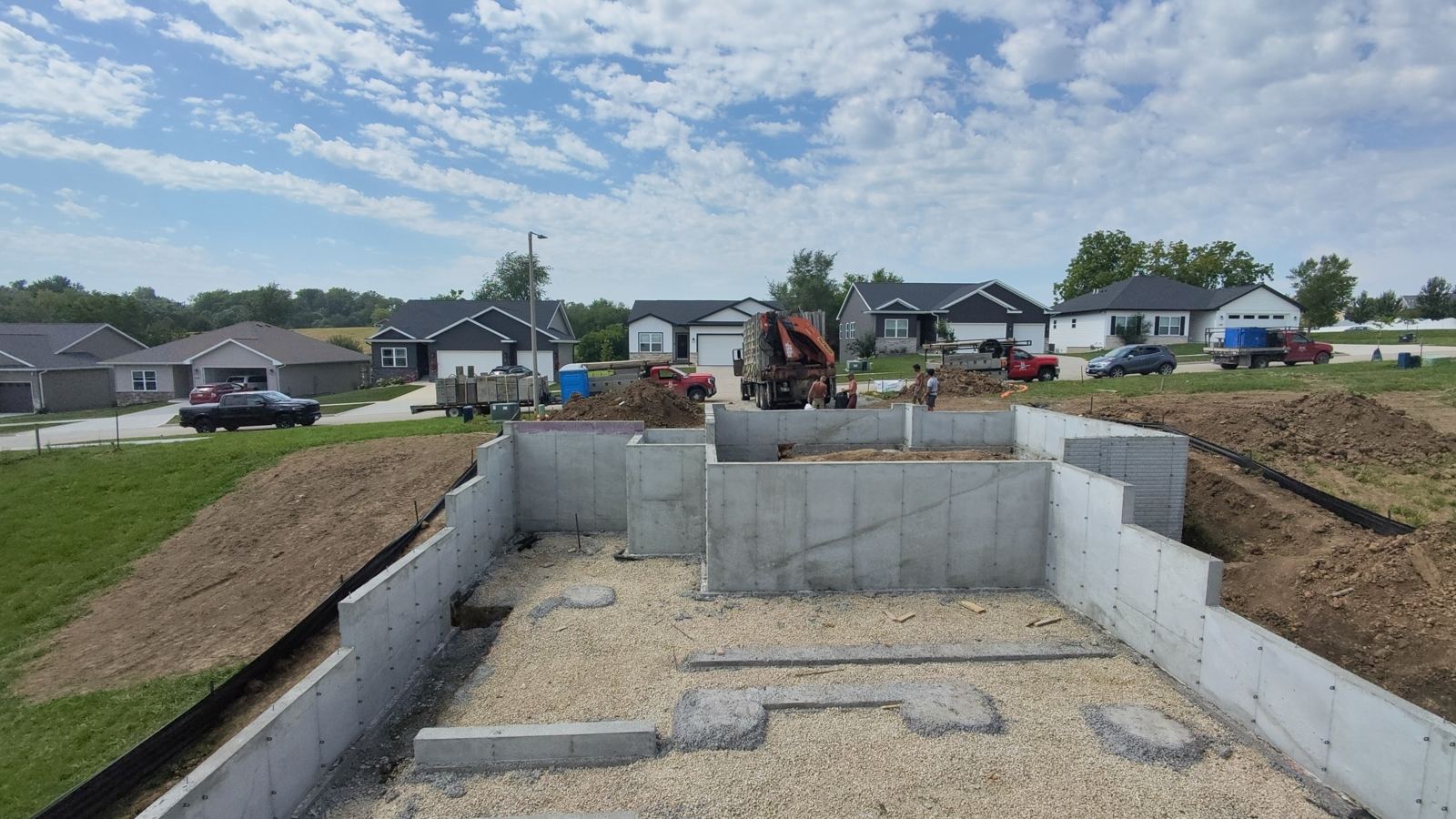 Poured concrete foundation on a residential build site
